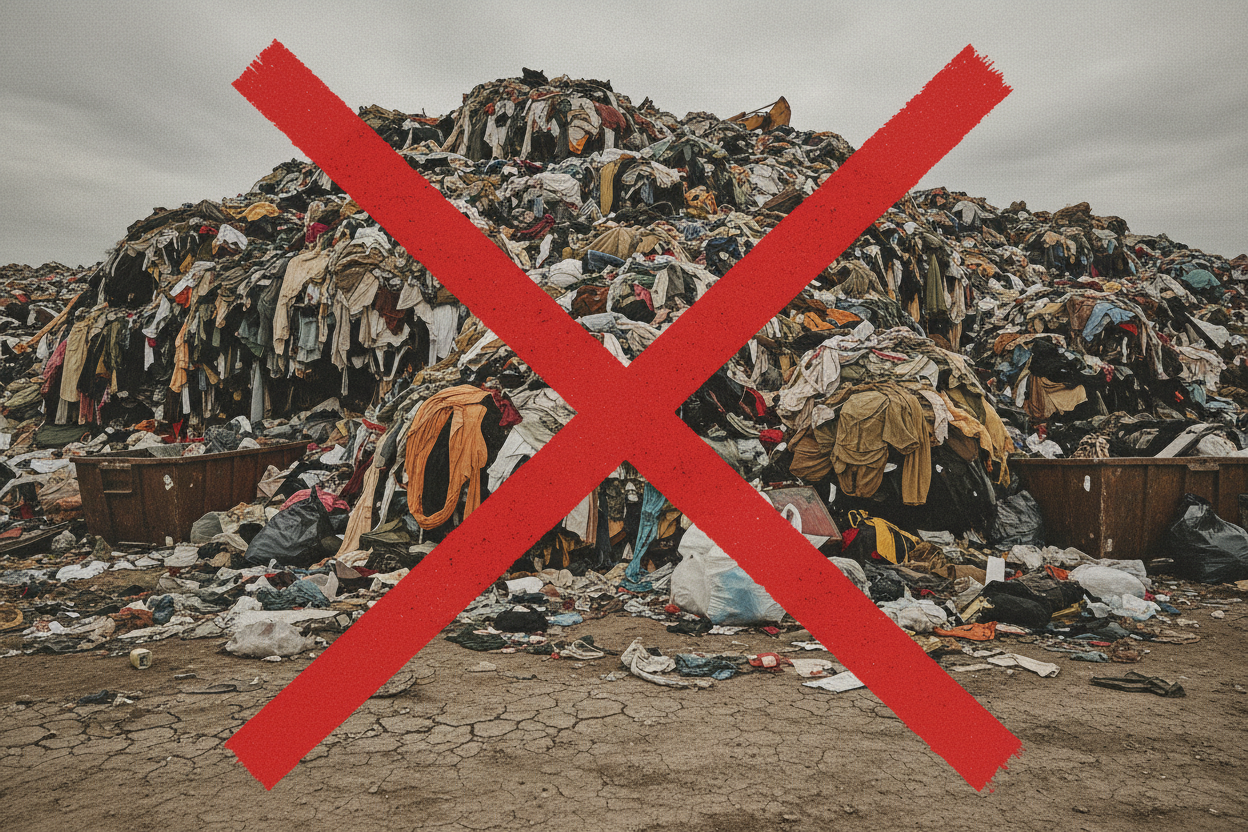 Clothes landfill crossed out